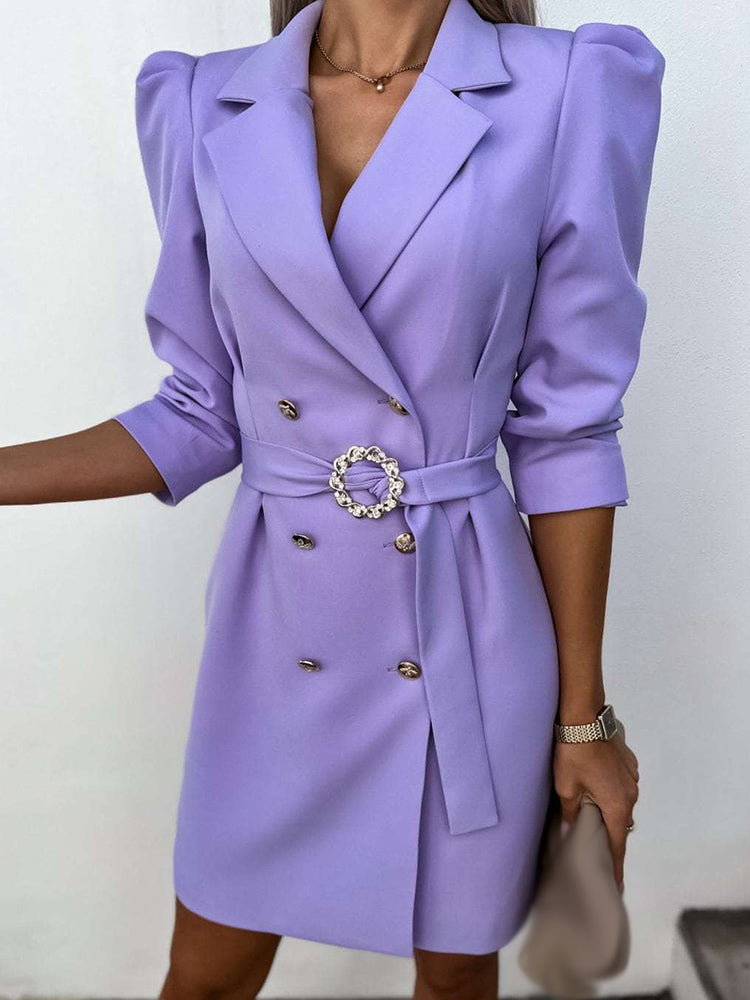 Women’s Blazer Dress – Tailored Fit – Double-Breasted – Belted Waist – Padded Shoulders 3