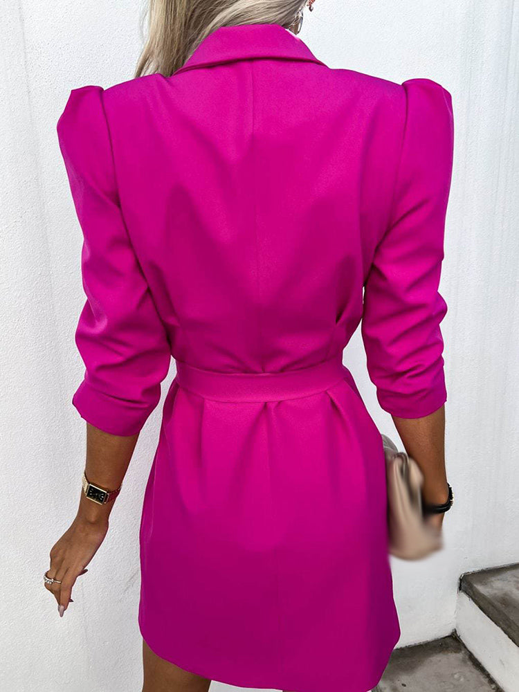 Women’s Blazer Dress – Tailored Fit – Double-Breasted – Belted Waist – Padded Shoulders 7