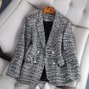 Women’s Blazer – Tailored Fit – Tweed Fabric – Double-Breasted – Notched Lapel 0