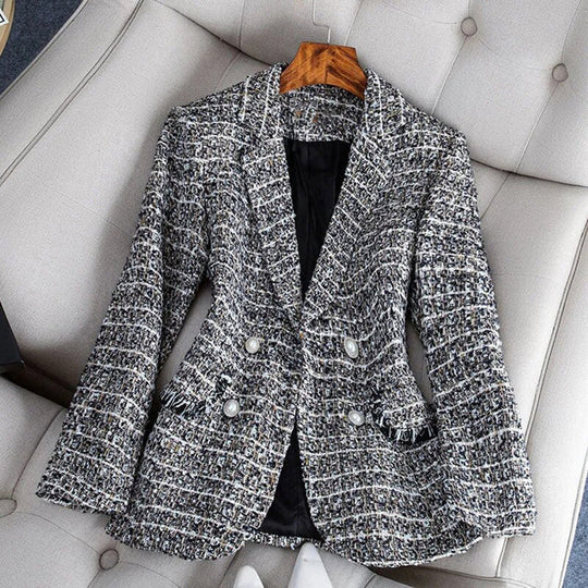 Women’s Blazer – Tailored Fit – Tweed Fabric – Double-Breasted – Notched Lapel 0
