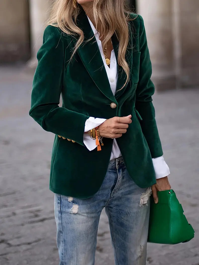 Women’s Blazer – Tailored Fit – Velvet Finish – Single-Breasted with Notched Lapels 0