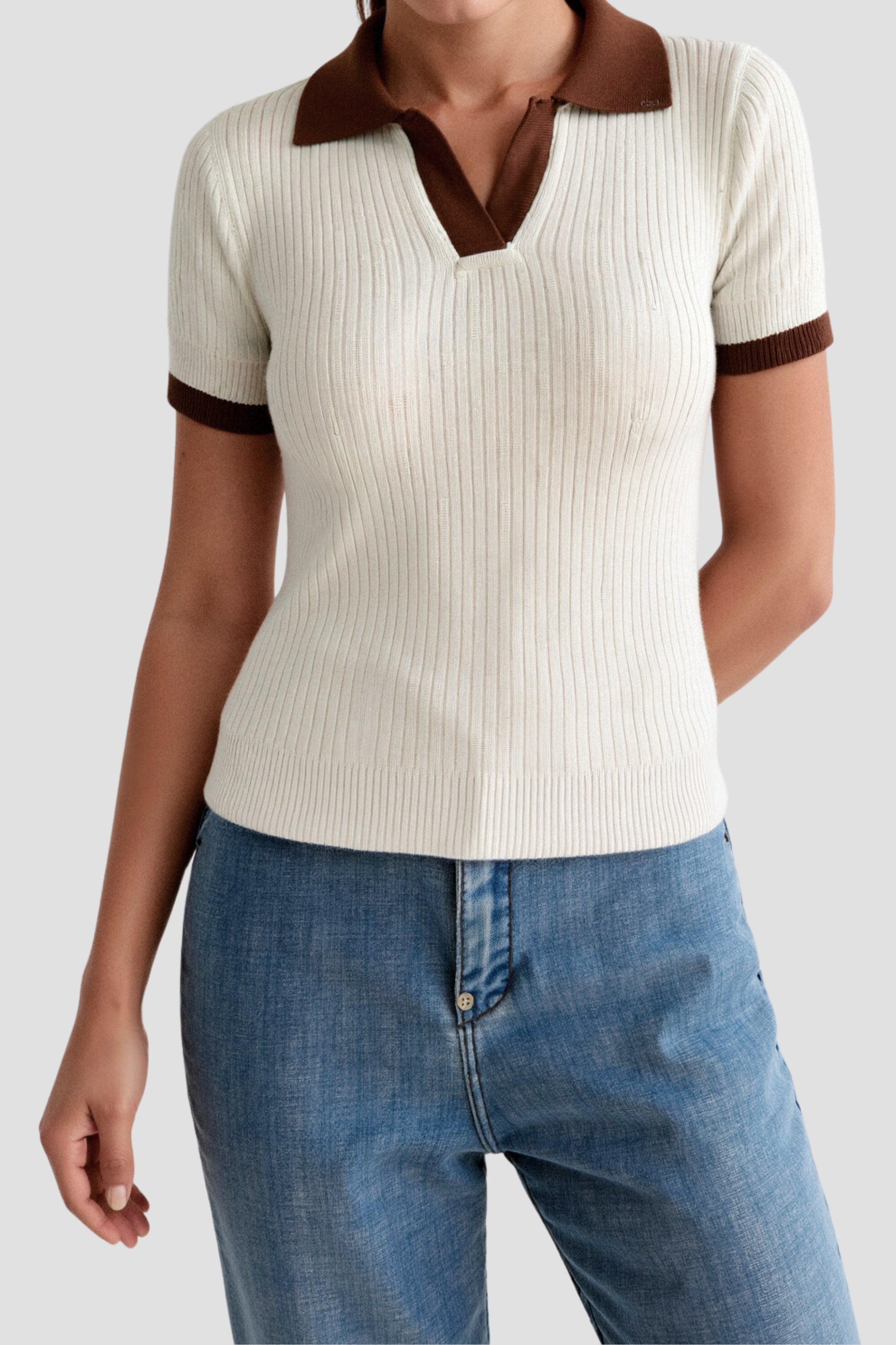 Women's Color Block Polo Shirt with Notched Collar 2