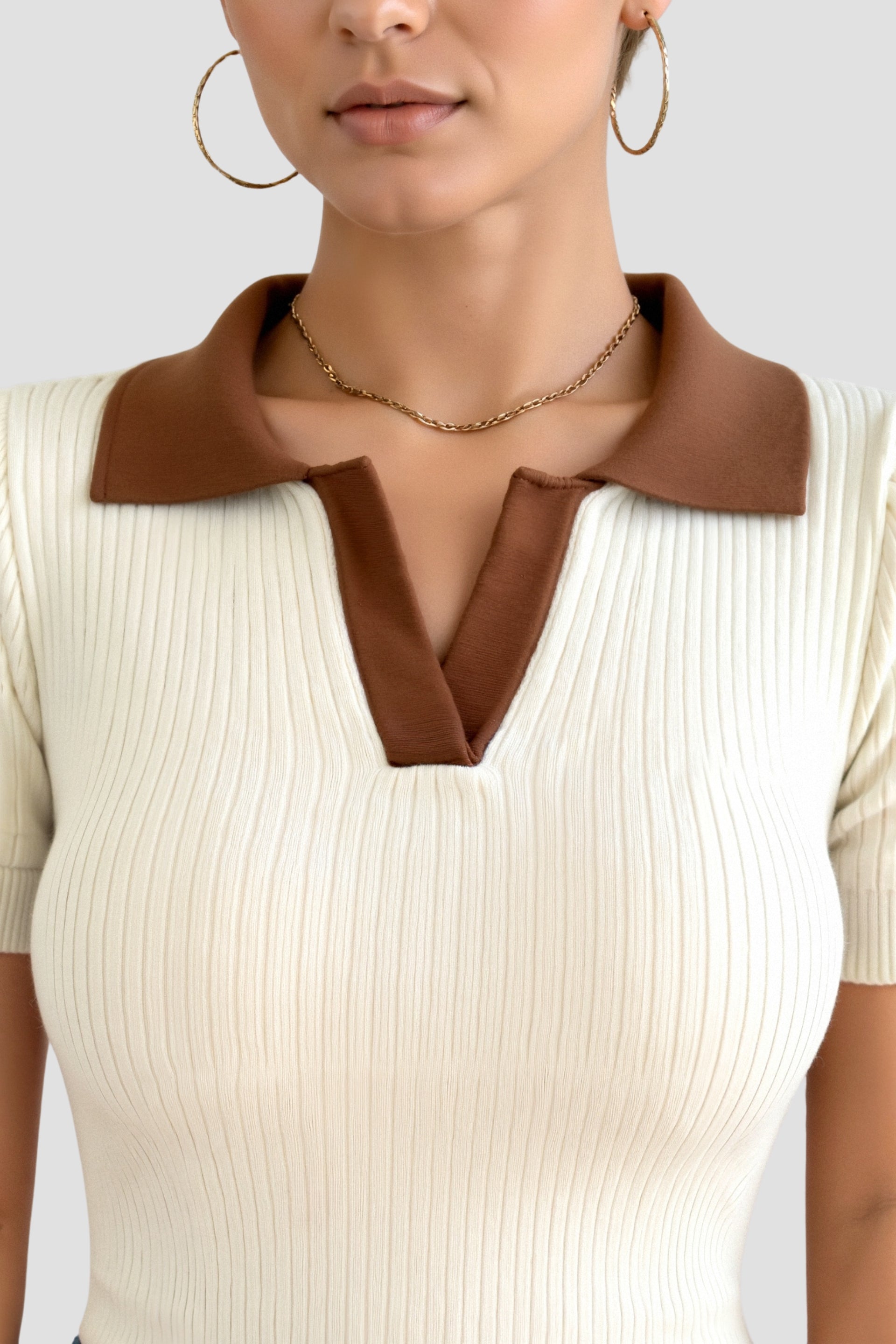Women's Color Block Polo Shirt with Notched Collar 4