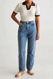 Women's Color Block Polo Shirt with Notched Collar 8