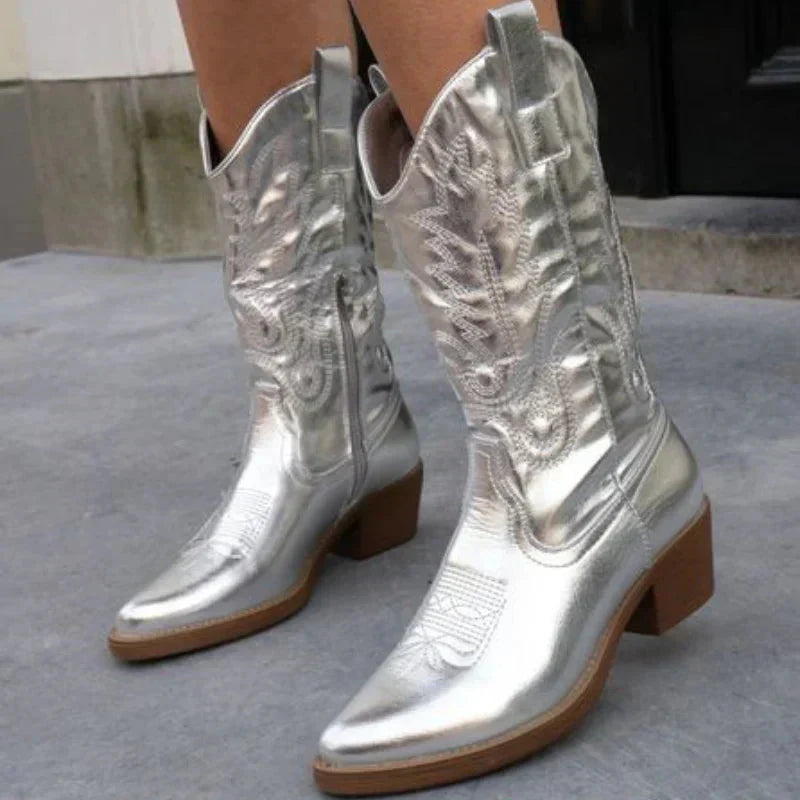 Women’s Cowboy Boots – Mid Calf – Western Stitching – Pointed Toe – Side Zipper Pull Tabs 2