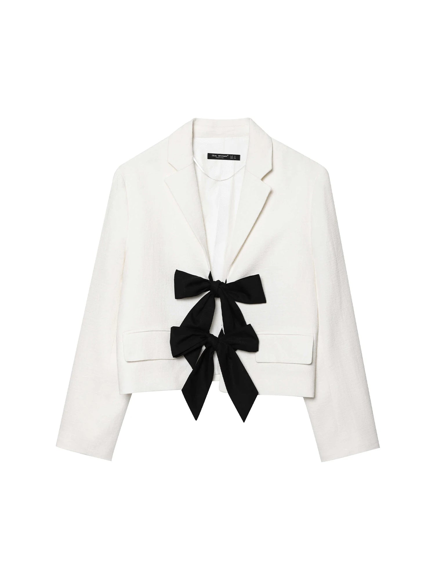 Women's Cropped Blazer White Size M Cotton with Bow Detail 0