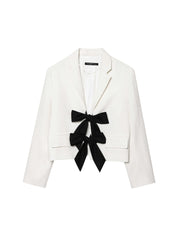 Women's Cropped Blazer White Size M Cotton with Bow Detail 0
