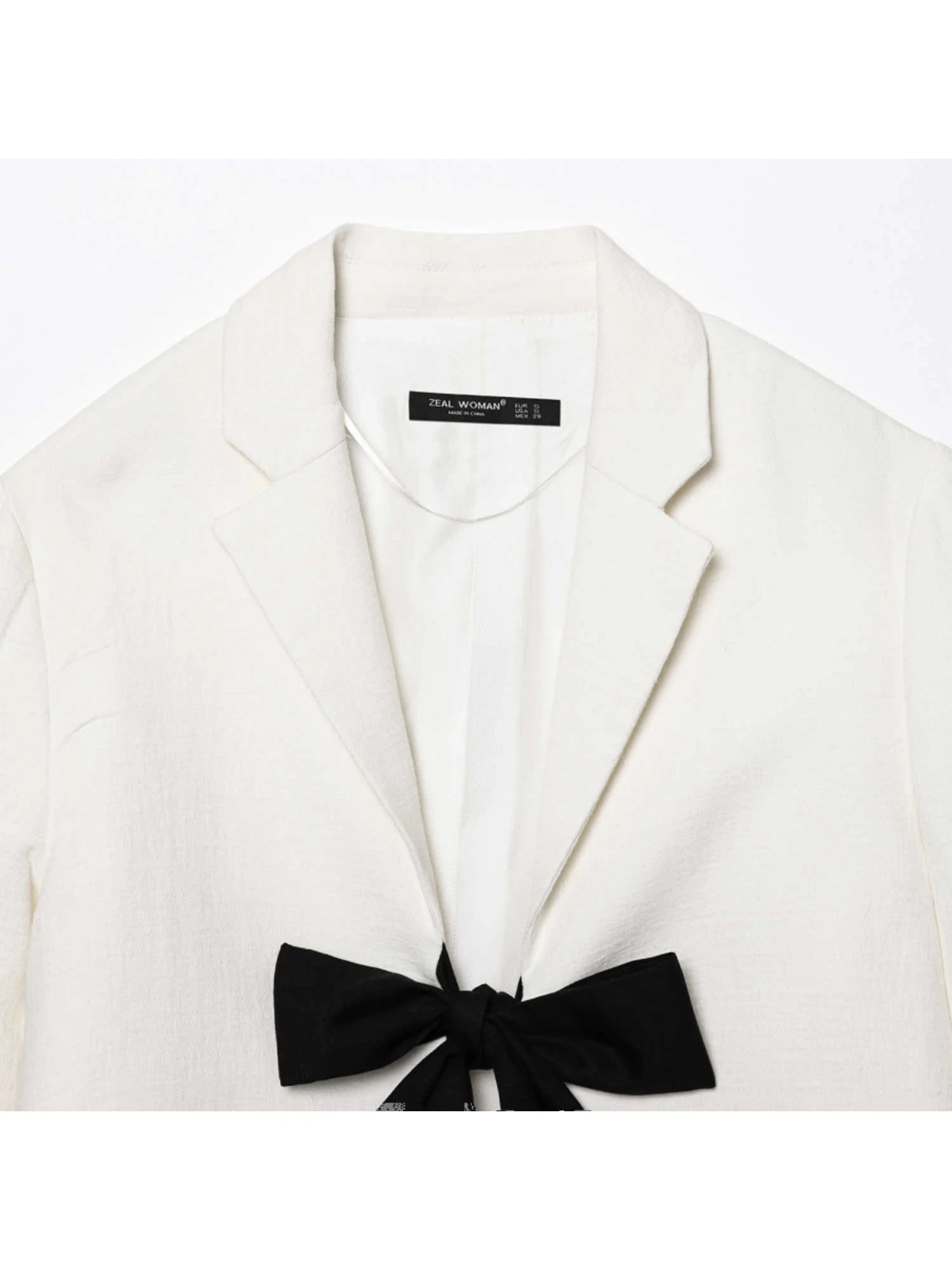 Women's Cropped Blazer White Size M Cotton with Bow Detail 1