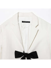 Women's Cropped Blazer White Size M Cotton with Bow Detail 1