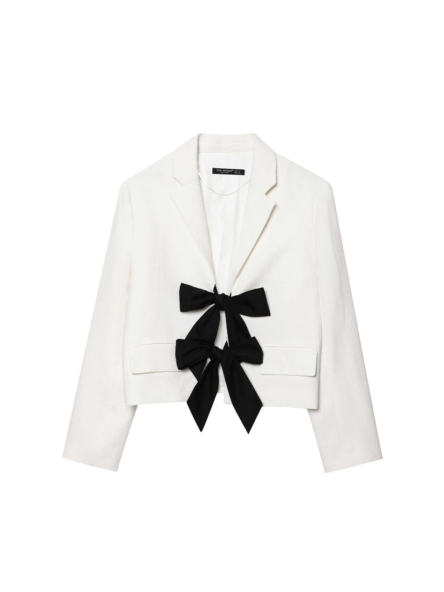 Women's Cropped Blazer White Size M Cotton with Bow Detail 4