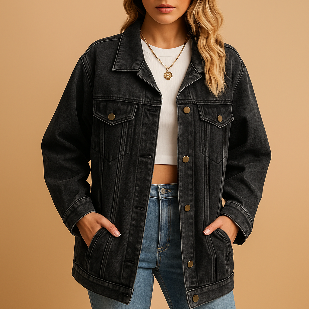 Women's Denim Winter Jacket with Button Closure 0