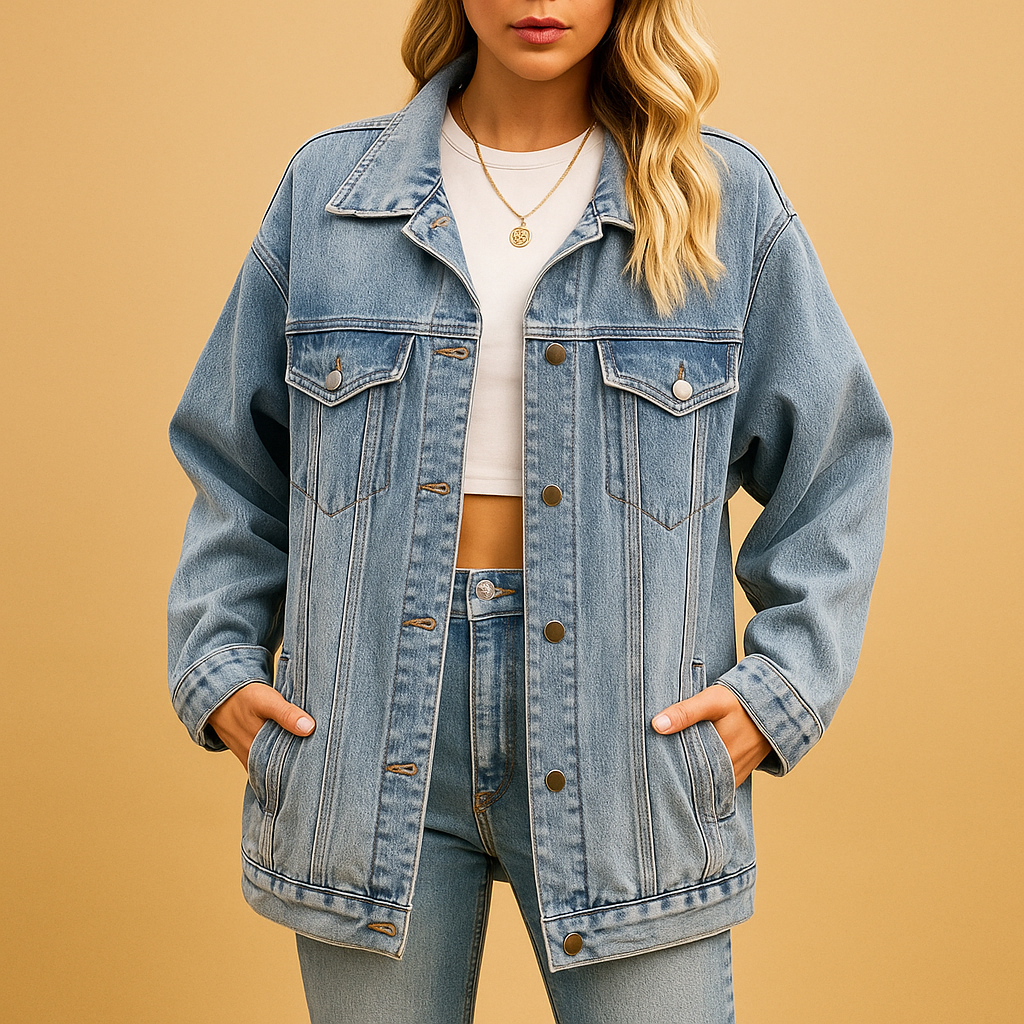 Women's Denim Winter Jacket with Button Closure 1