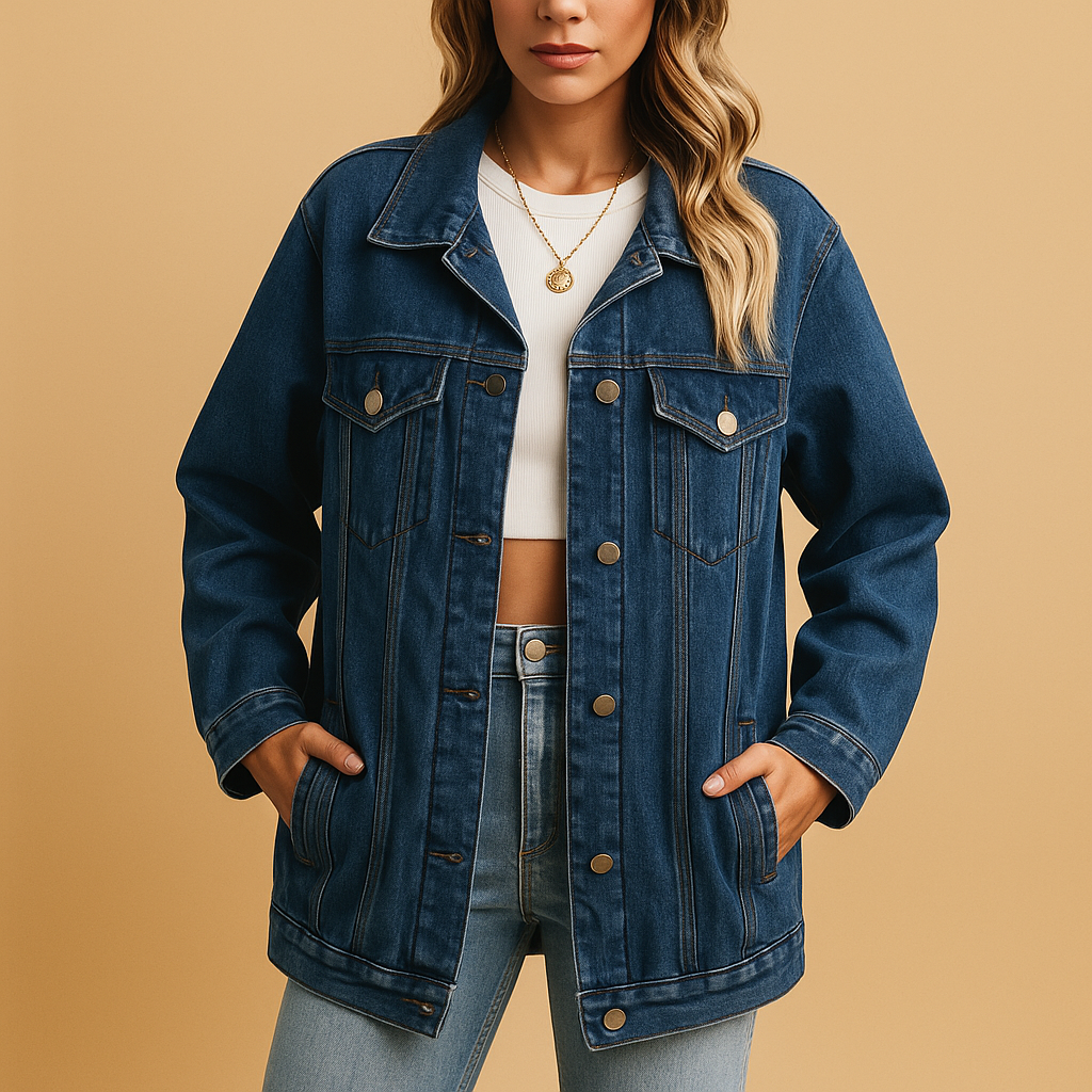 Women's Denim Winter Jacket with Button Closure 2