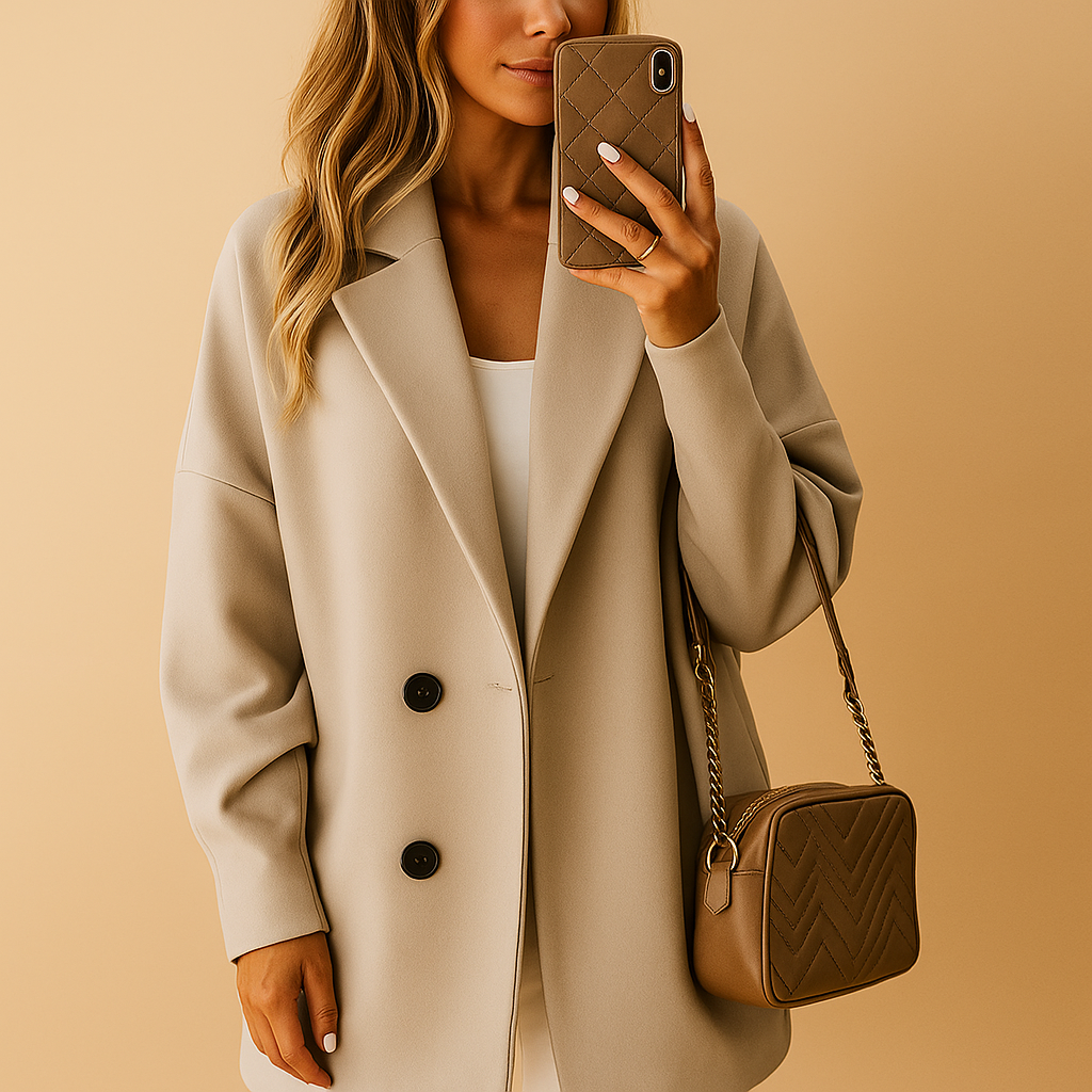 Women's Elegant Long Wool Coat with Single-Breasted Buttons 0