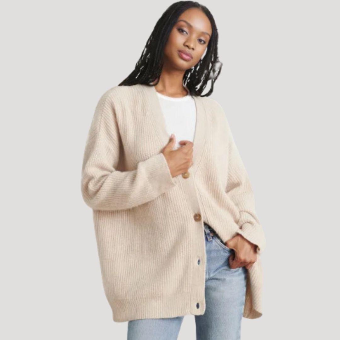 Women's Long Cardigan Beige Size M Acrylic 1