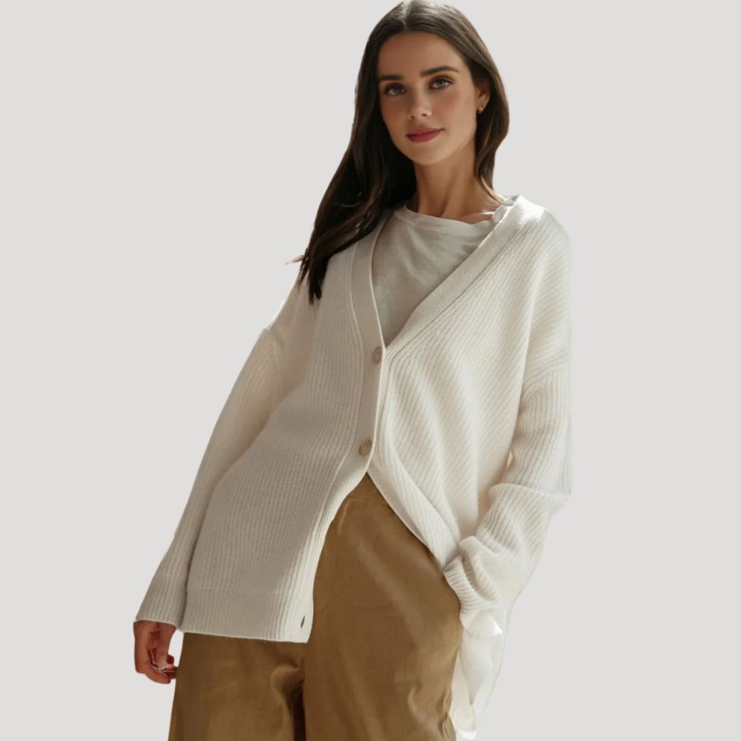 Women's Long Cardigan Beige Size M Acrylic 4