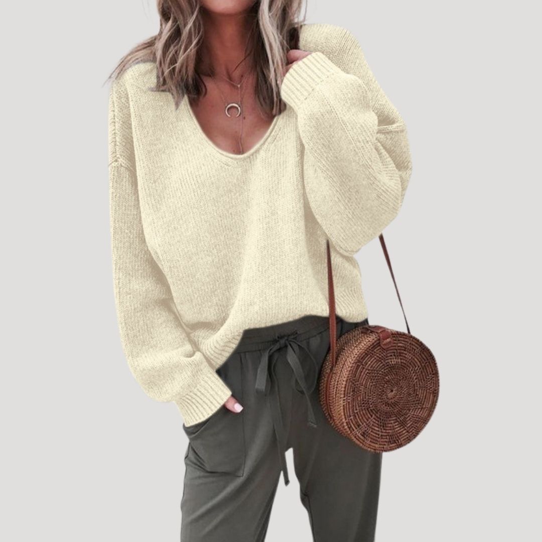 Women's Oversized Sweater Beige Size M Knitted Acrylic Wool 0