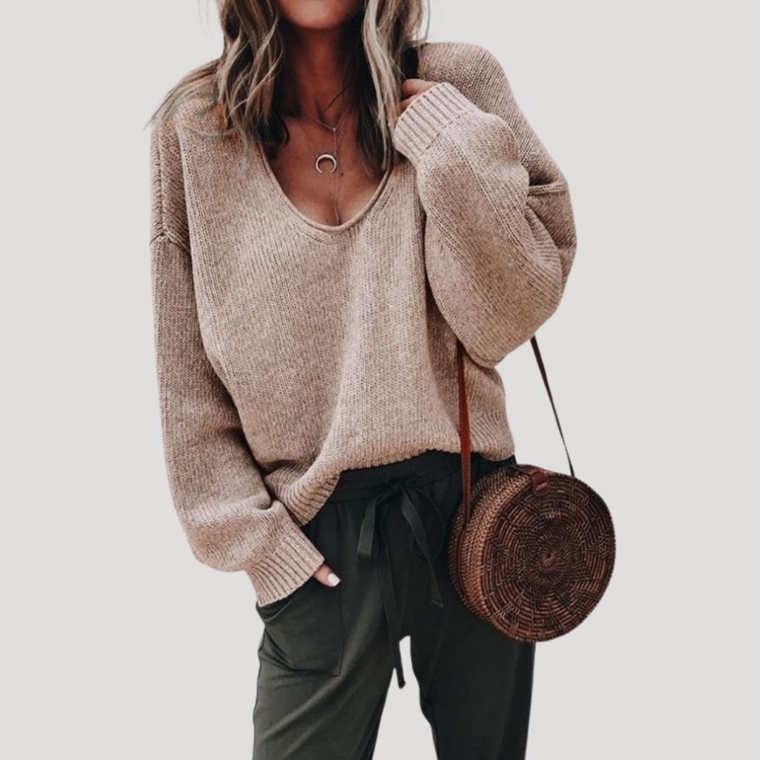 Women's Oversized Sweater Beige Size M Knitted Acrylic Wool 4