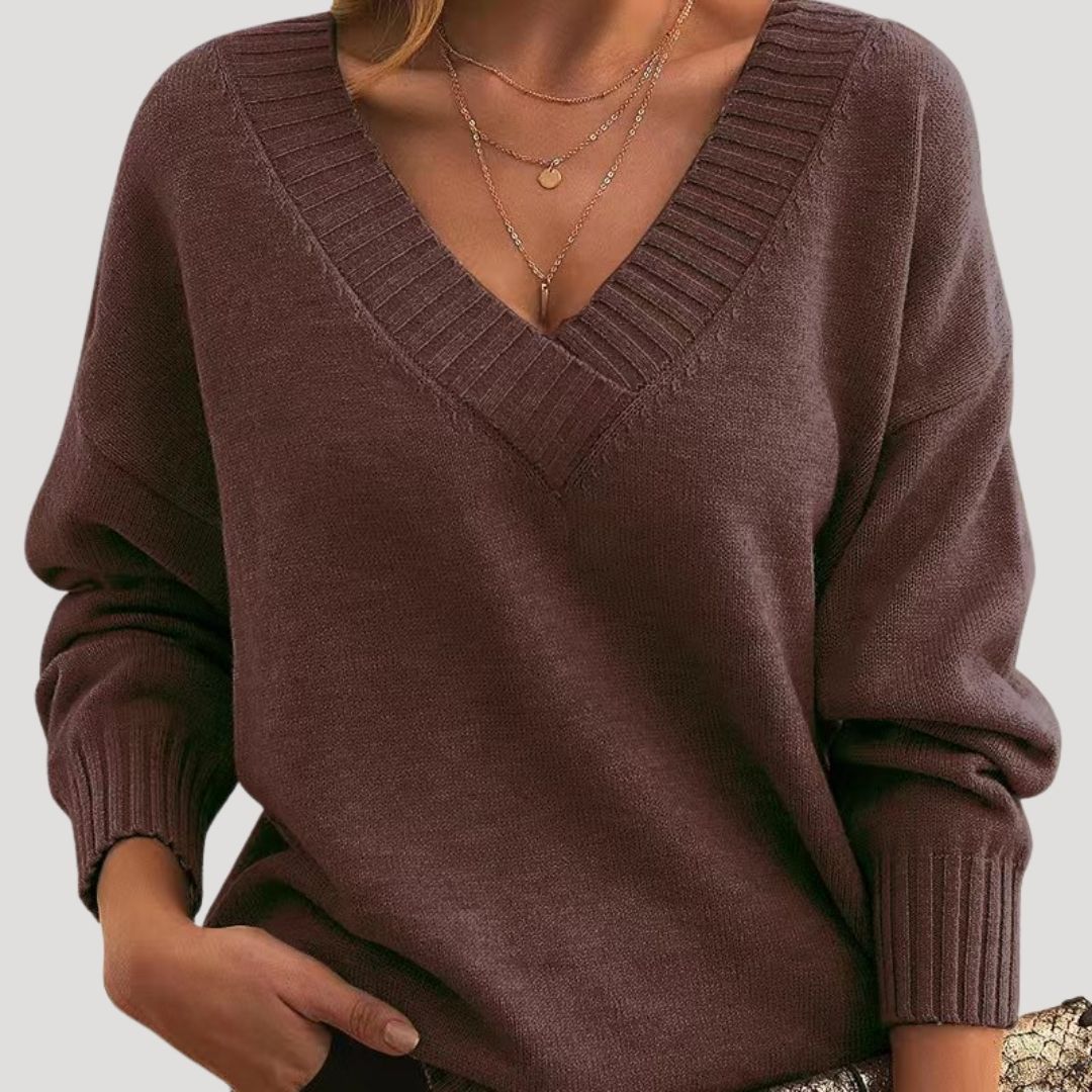 Women's Oversized Sweater Grey Size M Soft Touch Acrylic V Neck 0