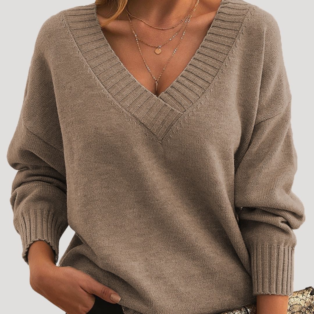 Women's Oversized Sweater Grey Size M Soft Touch Acrylic V Neck 10
