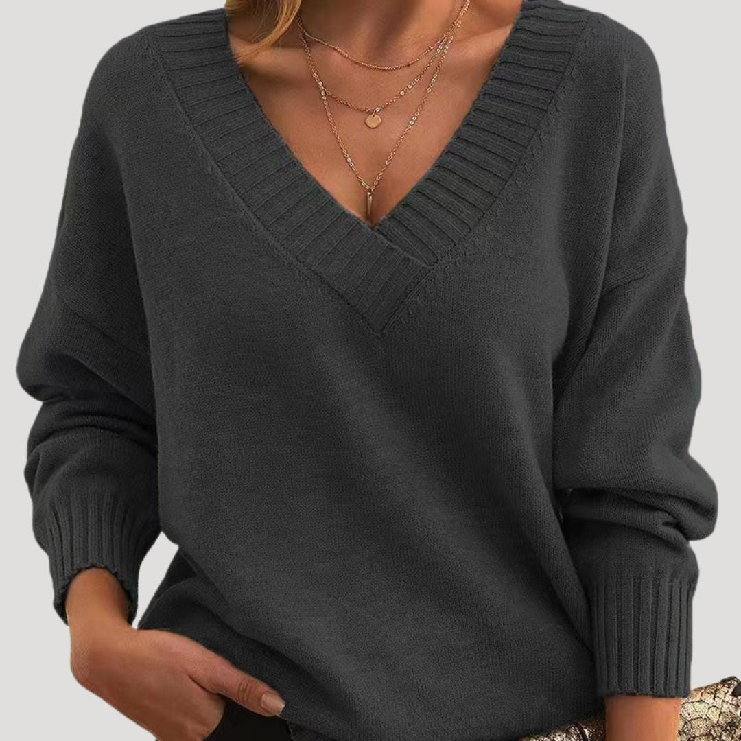 Women's Oversized Sweater Grey Size M Soft Touch Acrylic V Neck 2
