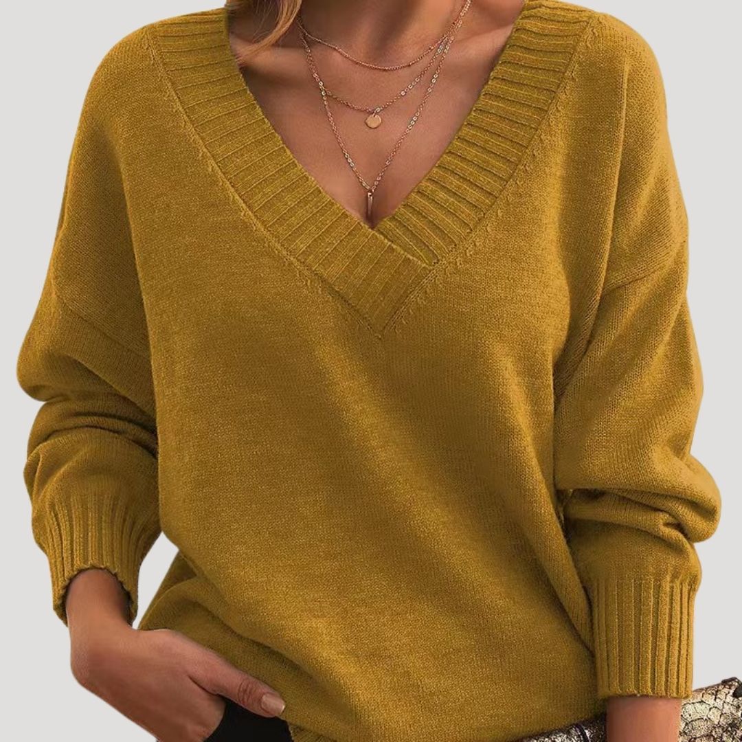 Women's Oversized Sweater Grey Size M Soft Touch Acrylic V Neck 3
