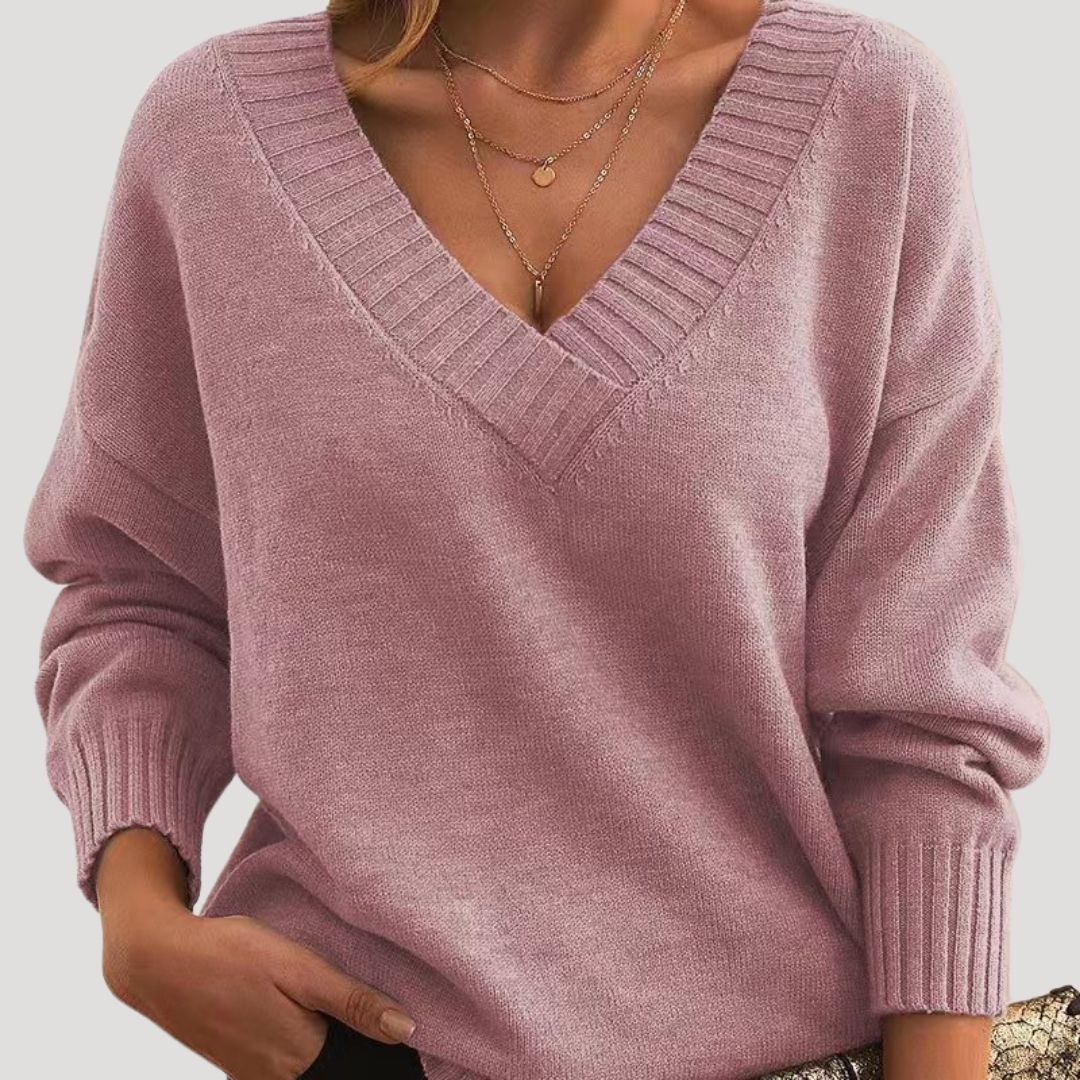 Women's Oversized Sweater Grey Size M Soft Touch Acrylic V Neck 4