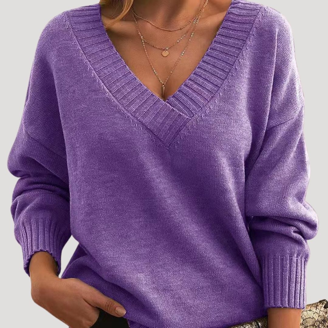 Women's Oversized Sweater Grey Size M Soft Touch Acrylic V Neck 5