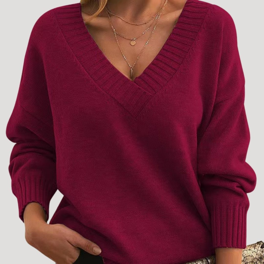Women's Oversized Sweater Grey Size M Soft Touch Acrylic V Neck 6