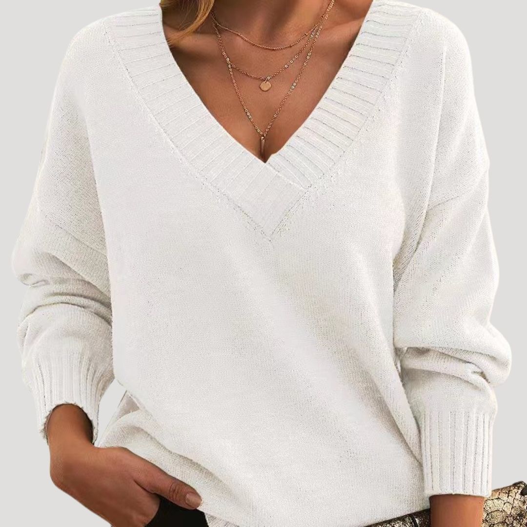 Women's Oversized Sweater Grey Size M Soft Touch Acrylic V Neck 9