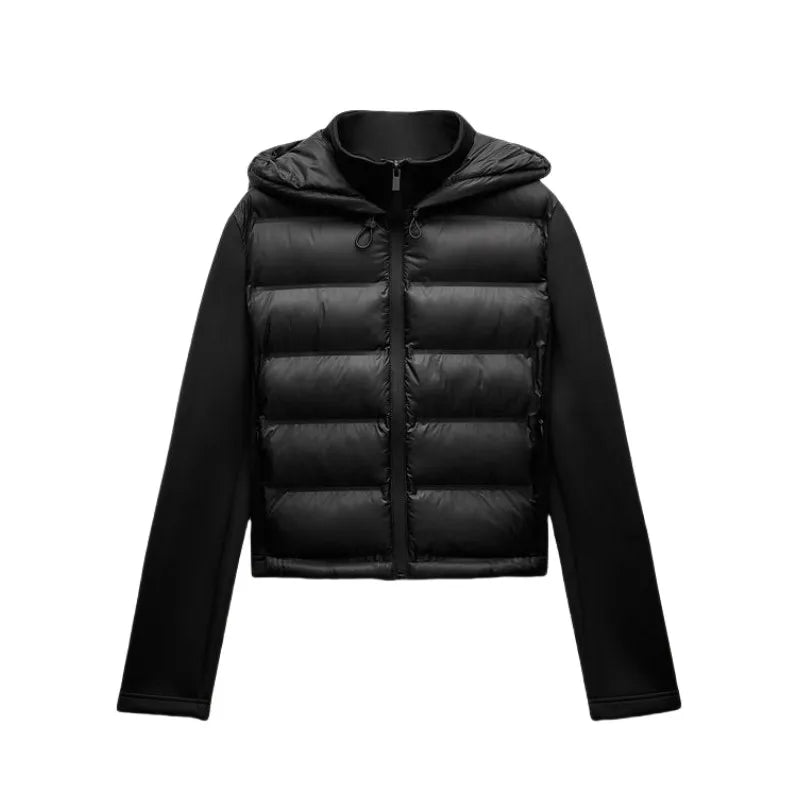 Women's Puffer Jacket Black Size M Lightweight Down Insulation with Hood 0