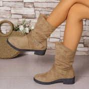 Women's Short Boots Brown Size 8 Imitation Suede Waterproof 0
