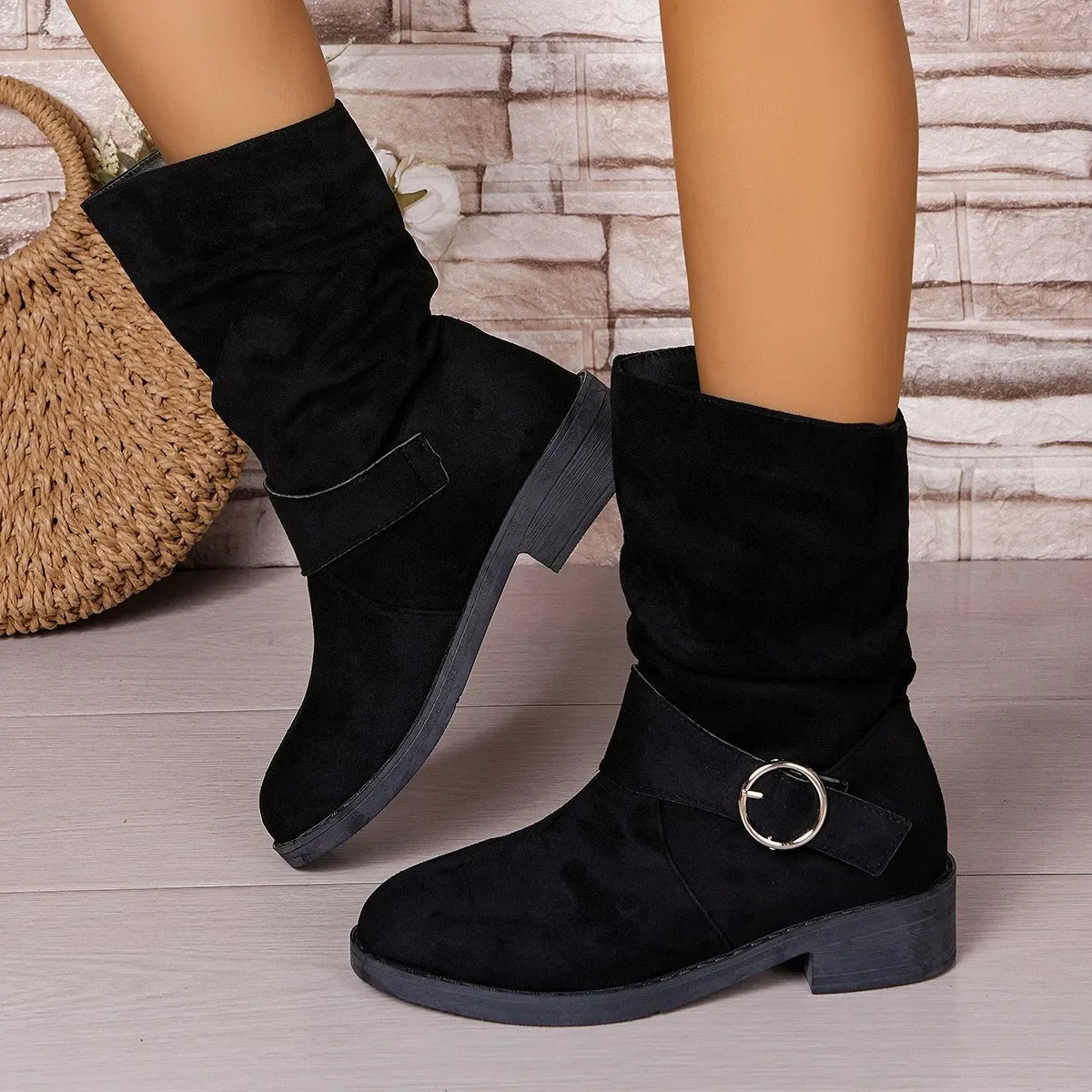 Women's Short Boots Brown Size 8 Imitation Suede Waterproof 1