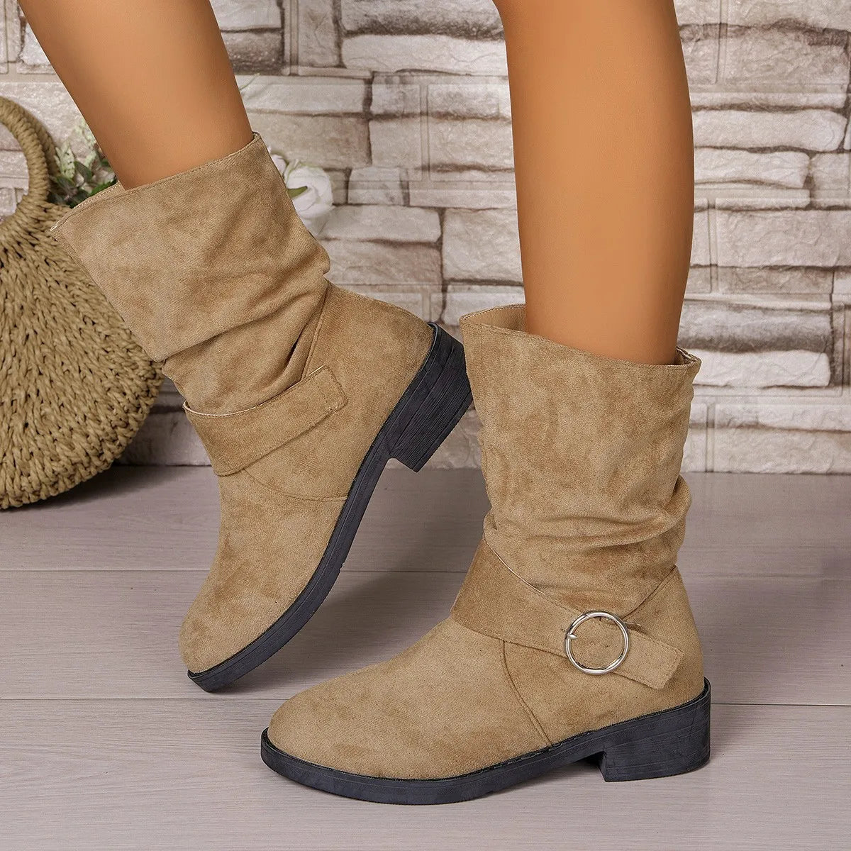 Women's Short Boots Brown Size 8 Imitation Suede Waterproof 7