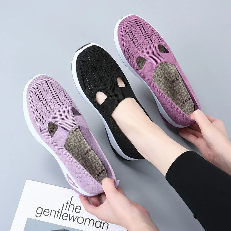 Women's Slip-On Sneakers Gray Size 38 Mesh Breathable Platform Shoes 2