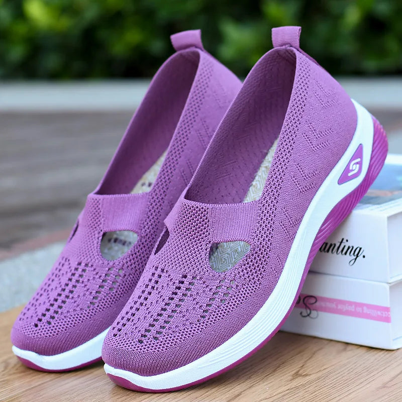 Women's Slip-On Sneakers Gray Size 38 Mesh Breathable Platform Shoes 4