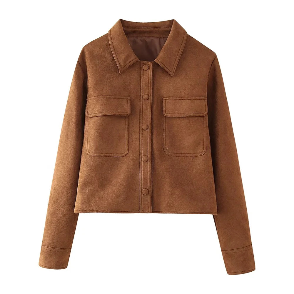 Women's Suede Jacket Coat Brown Size M Soft Fabric 0