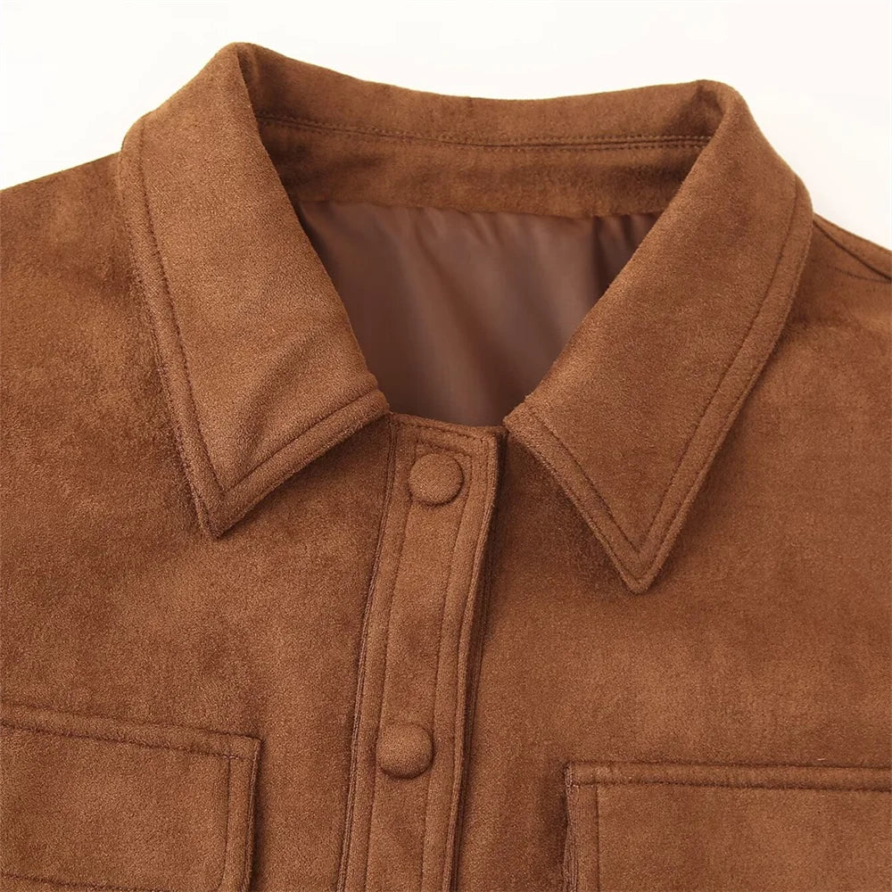 Women's Suede Jacket Coat Brown Size M Soft Fabric 2
