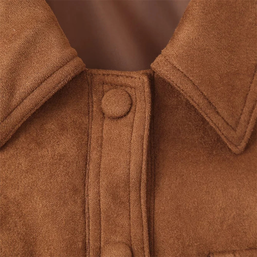 Women's Suede Jacket Coat Brown Size M Soft Fabric 3
