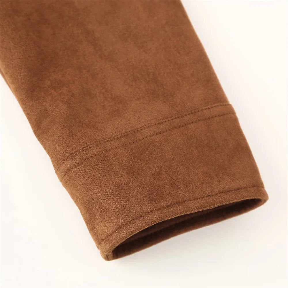 Women's Suede Jacket Coat Brown Size M Soft Fabric 5