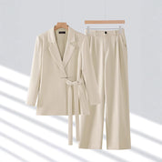 Women's Suit Set with Wide-Leg Trousers and Belted Waist Blazer – Tailored Fit for Business and Formal Occasions 1