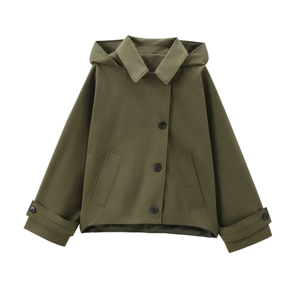 Women's Trench Coat Black Size M Polyester Hooded 0