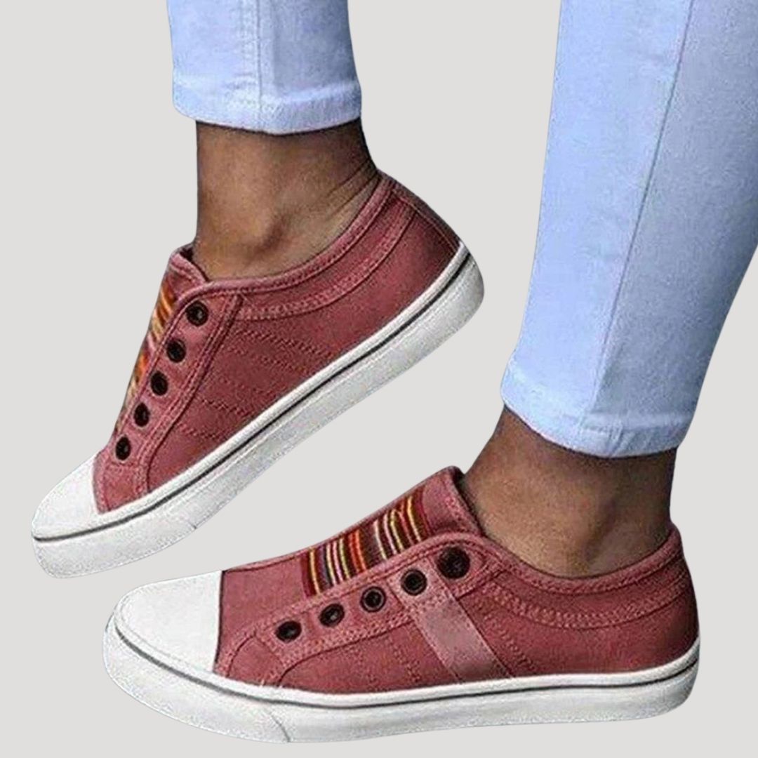 Women's Walking Shoes Gray Size 8 Breathable Canvas Slip-On Trainers 1