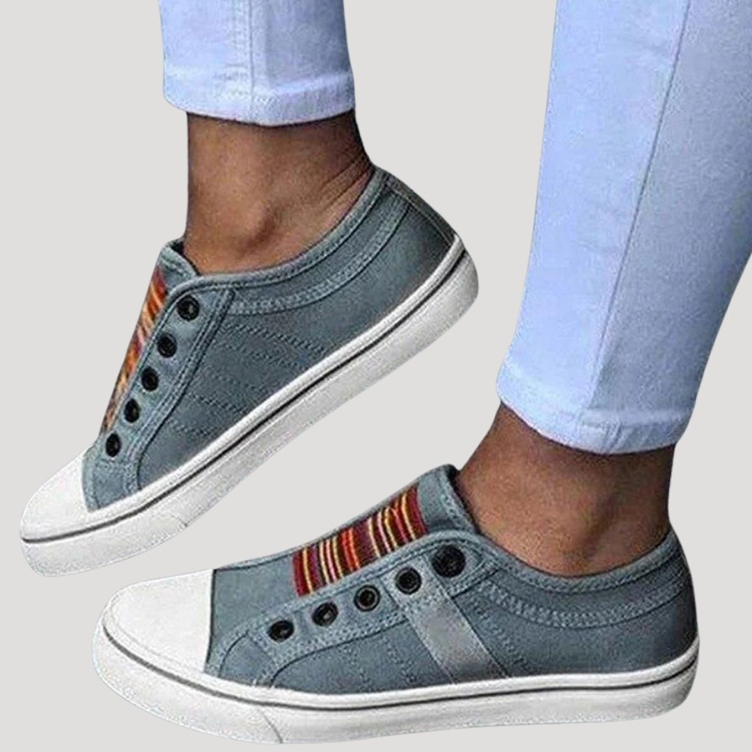Women's Walking Shoes Gray Size 8 Breathable Canvas Slip-On Trainers 3