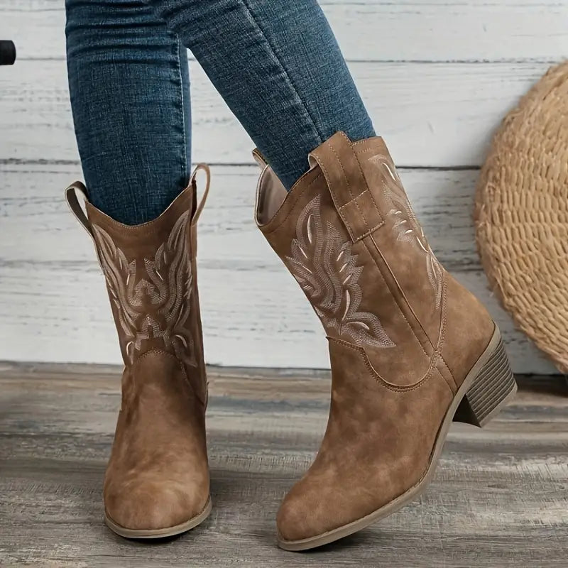 Women's Western Cowboy Boots - Premium Vegan Leather, All-Season Stylish Design 0