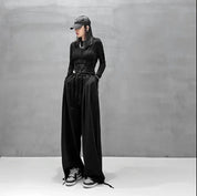 Women's Wide Leg Pants Black Size M Cotton 1