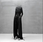 Women's Wide Leg Pants Black Size M Cotton 4