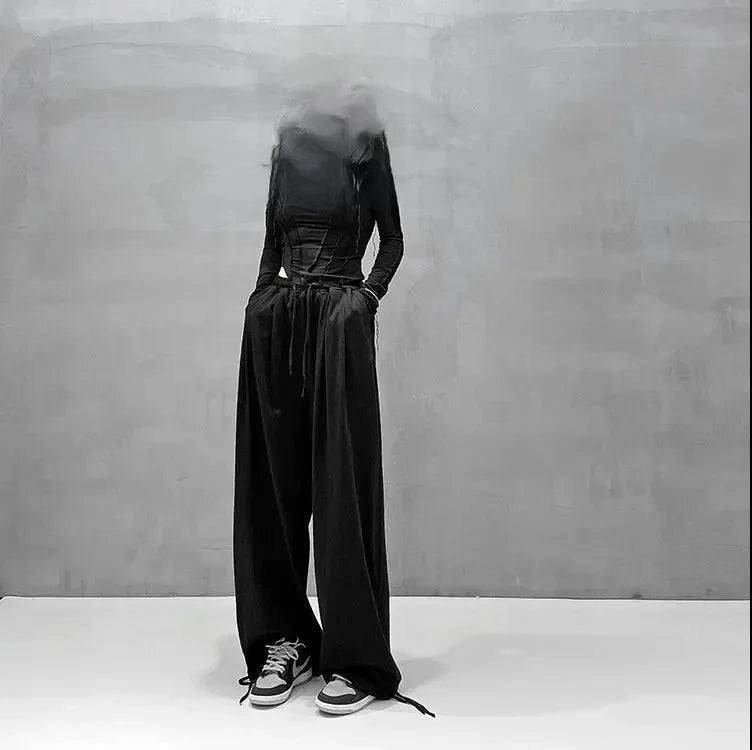 Women's Wide Leg Pants Black Size M Cotton 4