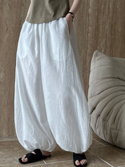 Women's Wide Leg Pants White Size M Cotton 0