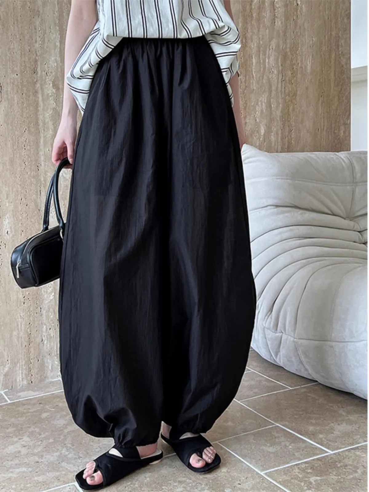 Women's Wide Leg Pants White Size M Cotton 2